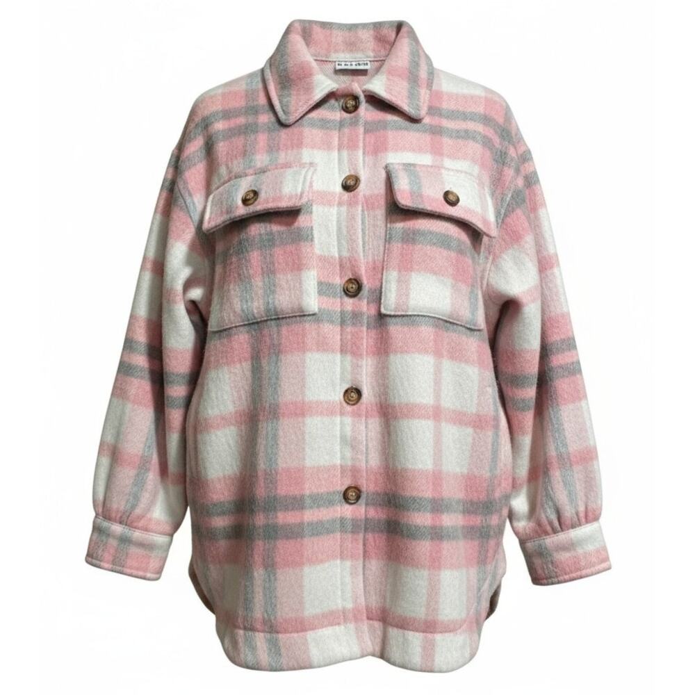 NWT | Katydid Pink & Gray Plaid Shacket | Women's M